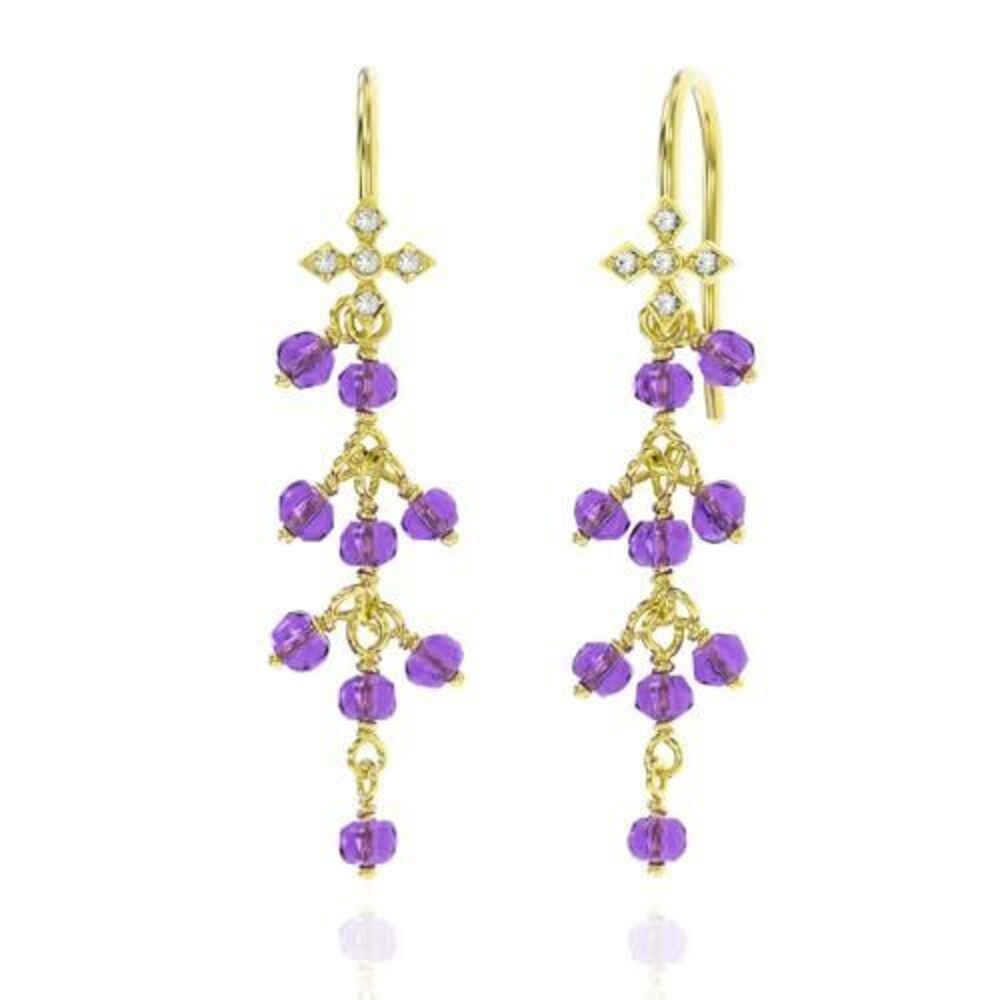 2323 Amethyst Earrings in Wire Wrapped Dangle Shape - 18K Gold Vermeil